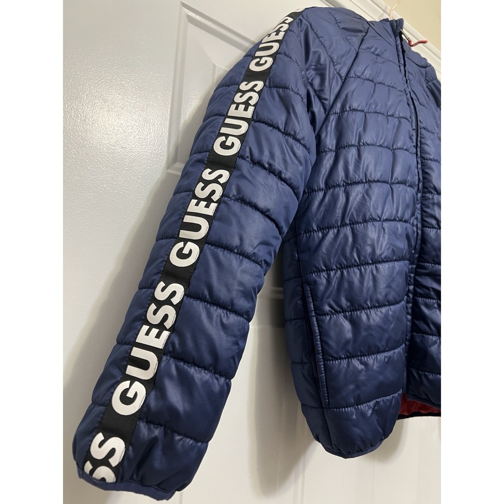 Guess Navy Red Puffer Quilted Lined Jacket size Medium 12/14 Warm Winter Coat